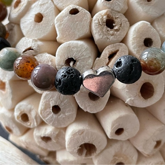 Handmade Agate & Lava Natural Stone Multicolor Beaded Bracelet - Picture 2 of 10